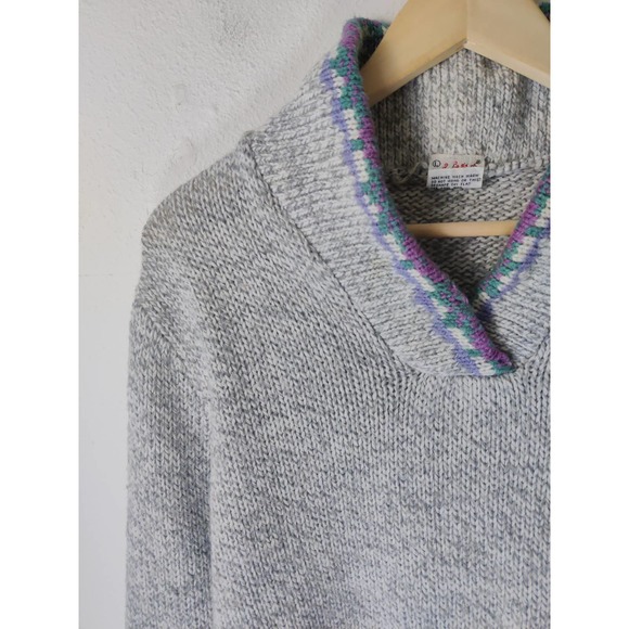 Currants By Jeri-Jo Vintage Gray Wool Blend Shawl Neck Chunky Pullover Sweater L - Picture 2 of 7